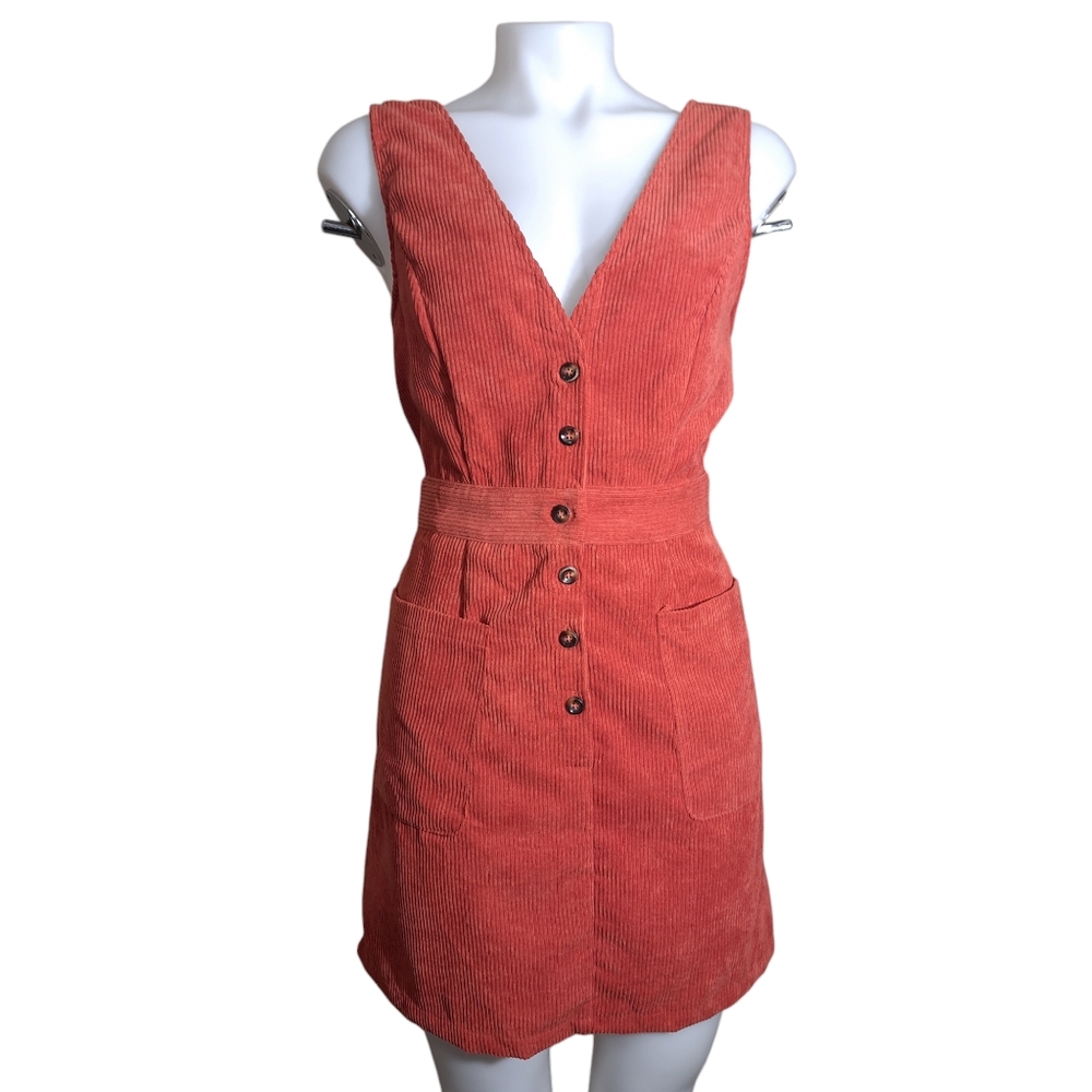 Shein Women's Corduroy Overall Mini Dress Copper‎ Two Pockets Size L